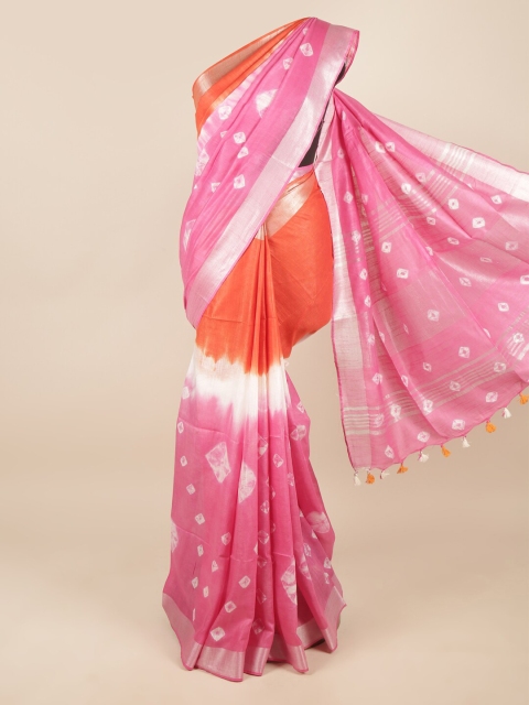 

Pothys Pink & Orange Bandhani Linen Blend Saree