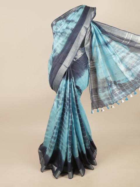 

Pothys Blue & Grey Tie and Dye Zari Linen Blend Saree