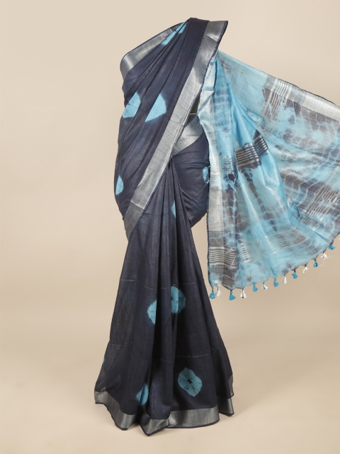 

Pothys Navy Blue & Silver Bandhani Zari Linen Blend Saree