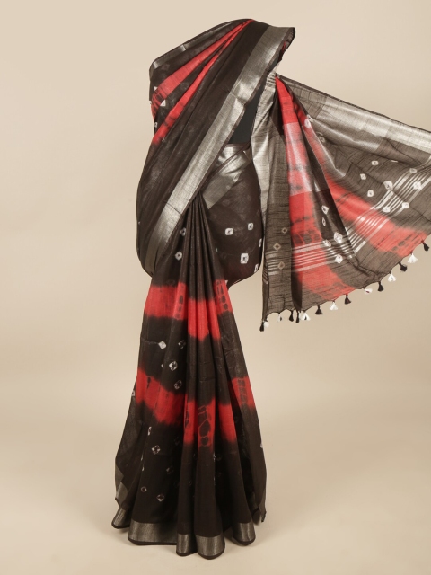 

Pothys Black & Red Bandhani Zari Linen Blend Saree