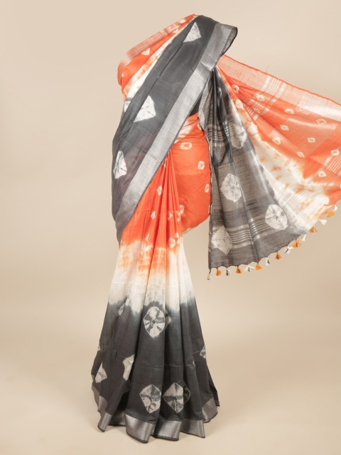 

Pothys Orange & Grey Bandhani Zari Linen Blend Saree