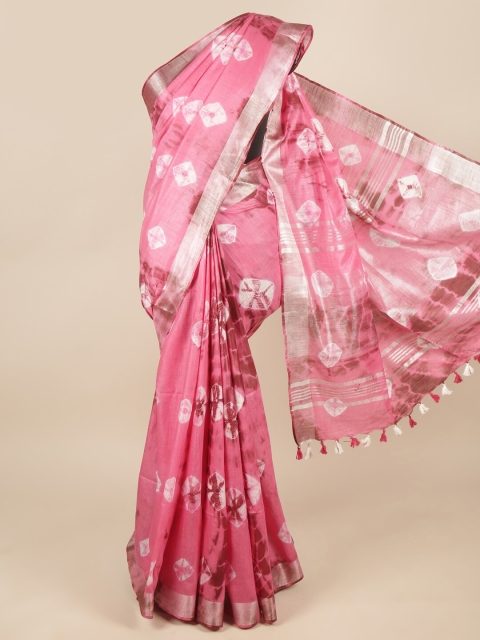 

Pothys Pink & Cream-Coloured Tie and Dye Linen Blend Saree