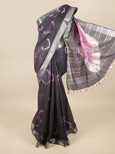

Pothys Purple & Pink Bandhani Zari Linen Blend Saree