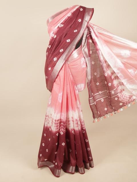 

Pothys Maroon & Pink Bandhani Printed Zari Linen Blend Saree