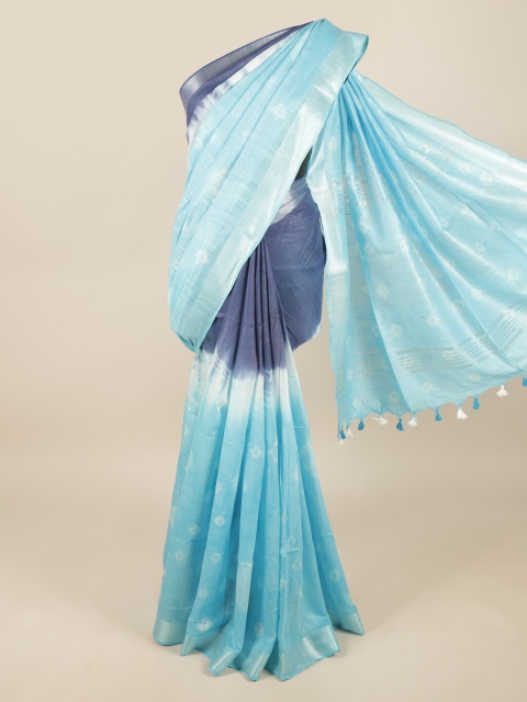 

Pothys Blue & Grey Bandhani Zari Linen Blend Saree