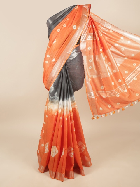 

Pothys Orange & White Bandhani Linen Blend Saree