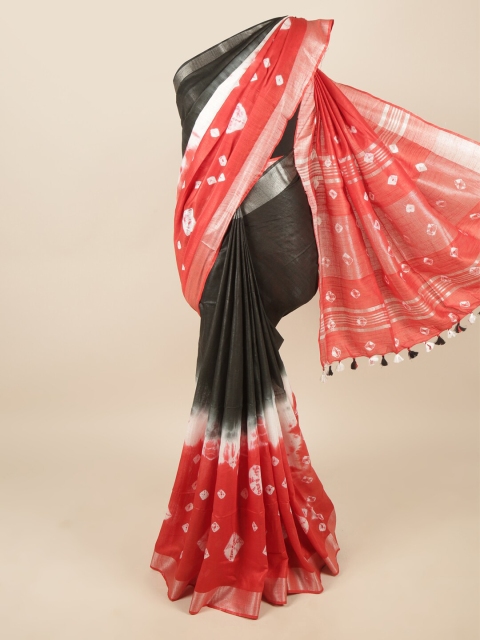 

Pothys Red & Black Bandhani Zari Linen Blend Saree