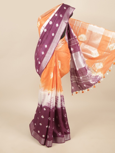 

Pothys Purple & Peach-Coloured Bandhani Zari Linen Blend Saree