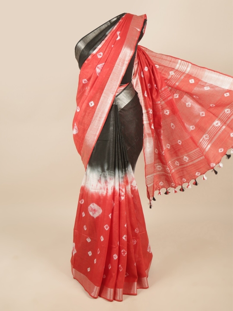 

Pothys Red & White Tie and Dye Zari Linen Blend Saree