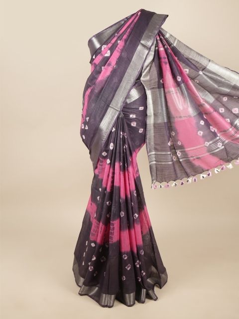 

Pothys Purple & Pink Bandhani Linen Blend Saree