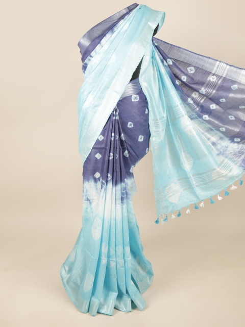 

Pothys Blue & White Tie and Dye Zari Linen Blend Saree