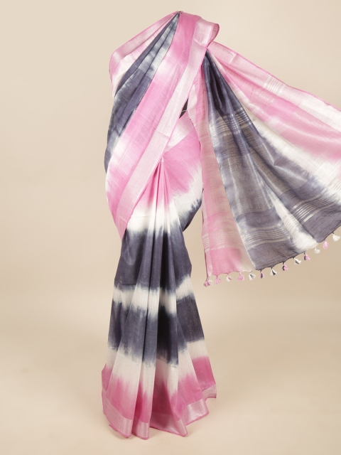 

Pothys Pink & Grey Tie and Dye Zari Linen Blend Saree