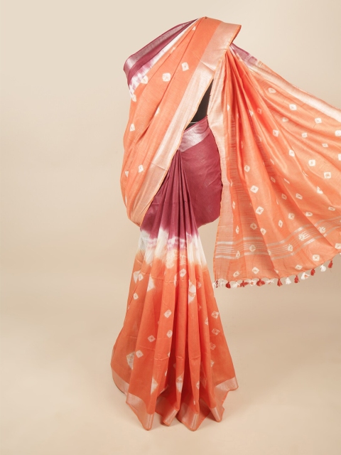 

Pothys Orange & Brown Bandhani Zari Linen Blend Saree