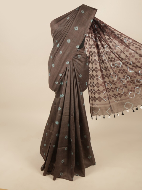

Pothys Brown & Blue Bandhani Linen Blend Saree