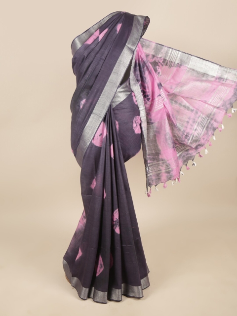 

Pothys Purple & Pink Bandhani Zari Linen Blend Saree
