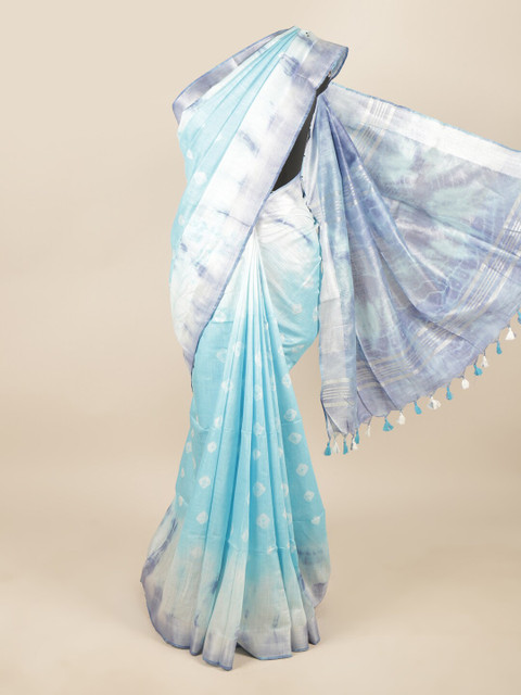 

Pothys Blue & Grey Bandhani Zari Linen Blend Saree