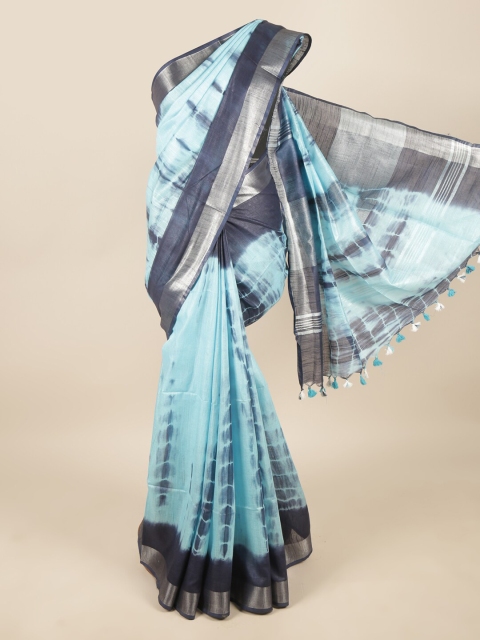 

Pothys Blue & Grey Tie and Dye Zari Linen Blend Saree