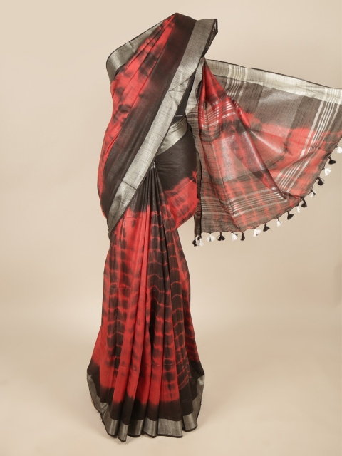 

Pothys Red & Black Tie and Dye Zari Linen Blend Saree