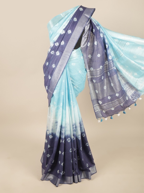 

Pothys Blue & White Bandhani Zari Linen Blend Saree