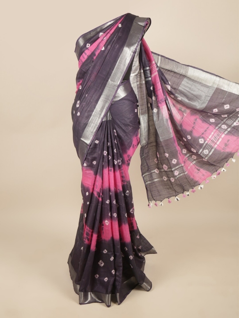 

Pothys Purple & Pink Bandhani Zari Linen Blend Saree