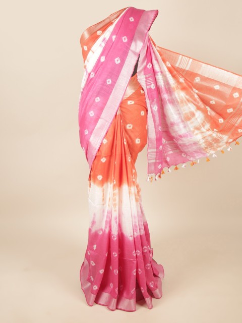 

Pothys Orange & White Bandhani Zari Linen Blend Saree