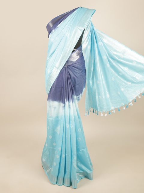 

Pothys Blue & White Bandhani Linen Blend Saree