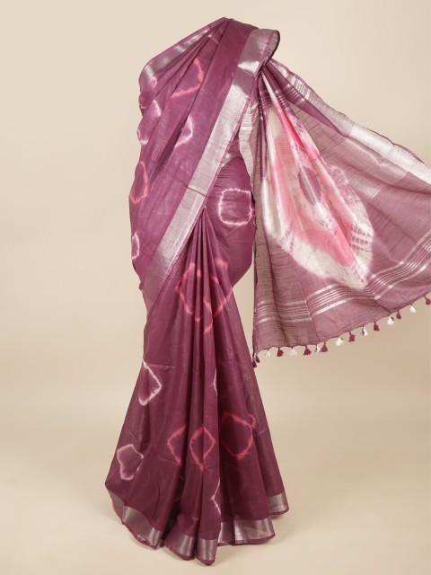 

Pothys Purple & White Bandhani Printed Zari Linen Blend Saree