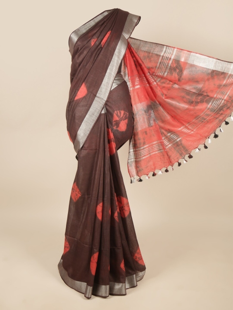 

Pothys Brown & Orange Bandhani Zari Linen Blend Saree