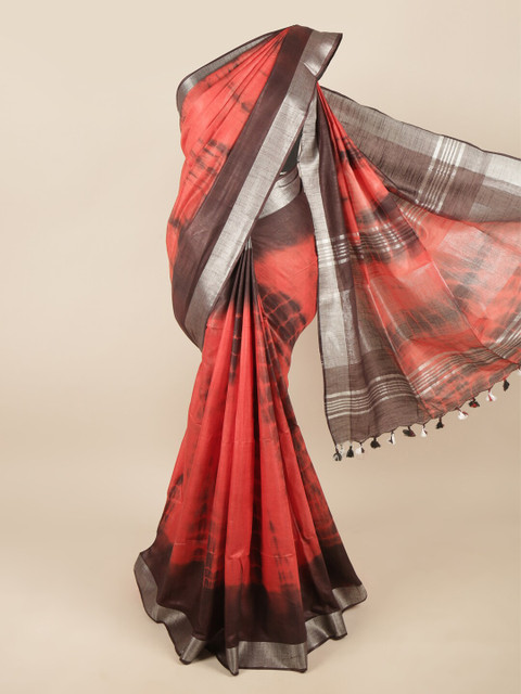 

Pothys Red & Brown Tie and Dye Linen Blend Saree