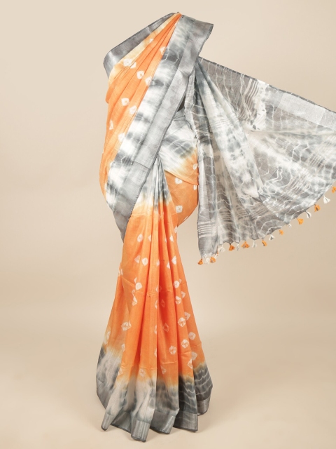 

Pothys Orange & White Bandhani Zari Linen Blend Saree