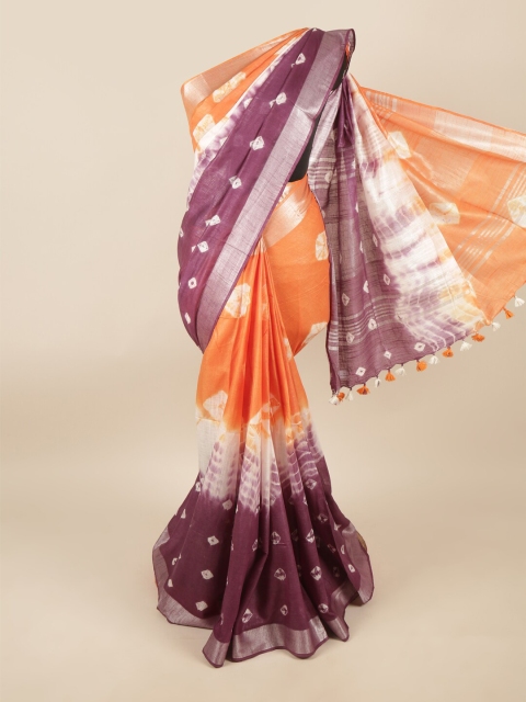 

Pothys Orange & Violet Tie and Dye Zari Linen Blend Saree