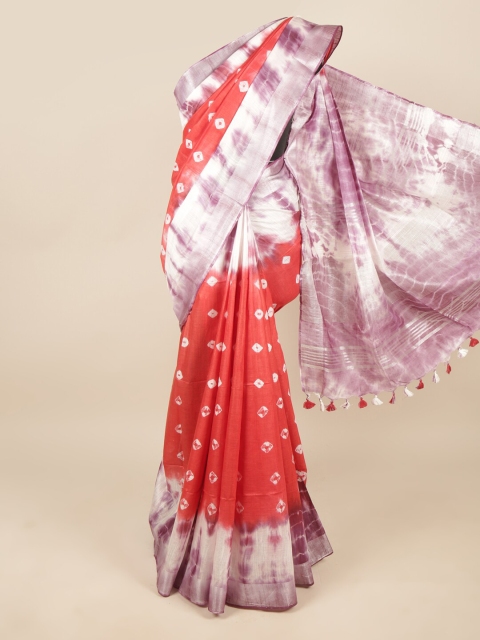 

Pothys Purple & White Bandhani Printed Zari Linen Blend Saree