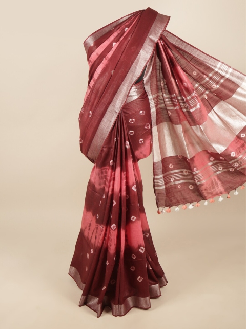 

Pothys Maroon & Pink Bandhani Printed Zari Linen Blend Saree