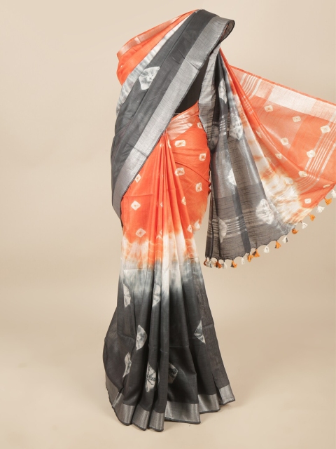 

Pothys Orange & Grey Bandhani Zari Linen Blend Saree