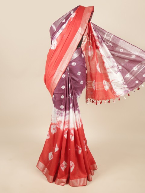 

Pothys Red & Purple Bandhani Zari Linen Blend Saree