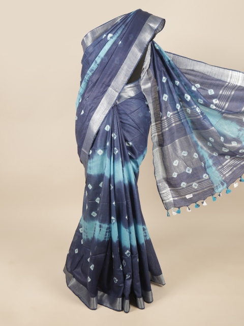 

Pothys Blue Bandhani Zari Linen Blend Saree