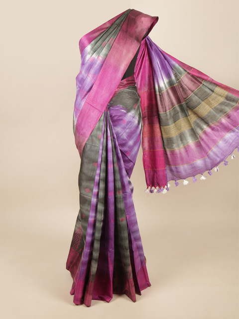 

Pothys Green & Purple Tie and Dye Linen Blend Saree