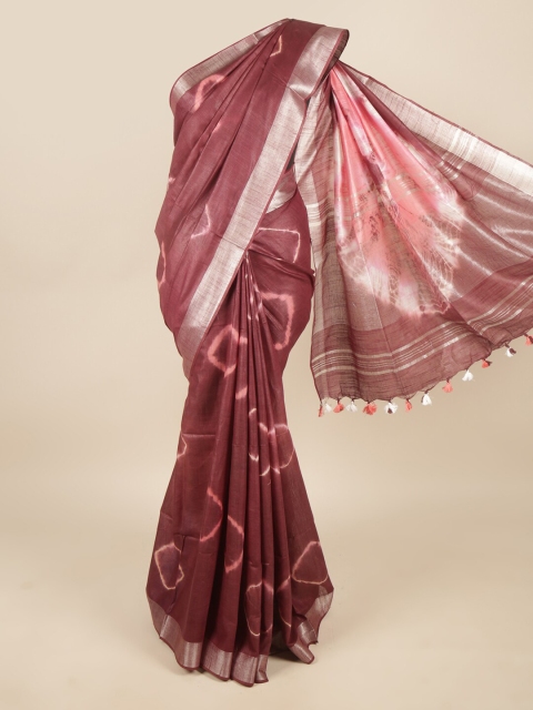

Pothys Maroon & Peach-Coloured Bandhani Zari Linen Blend Saree