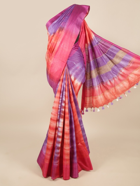 

Pothys Red & Violet Tie and Dye Zari Linen Blend Saree