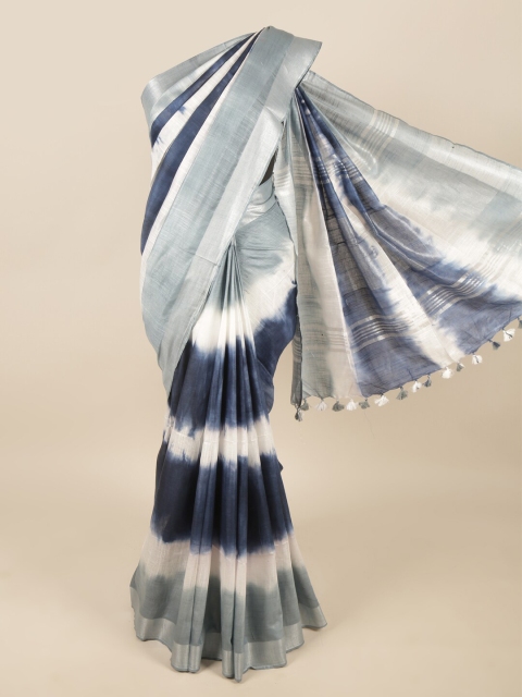 

Pothys Grey & White Tie and Dye Zari Linen Blend Saree