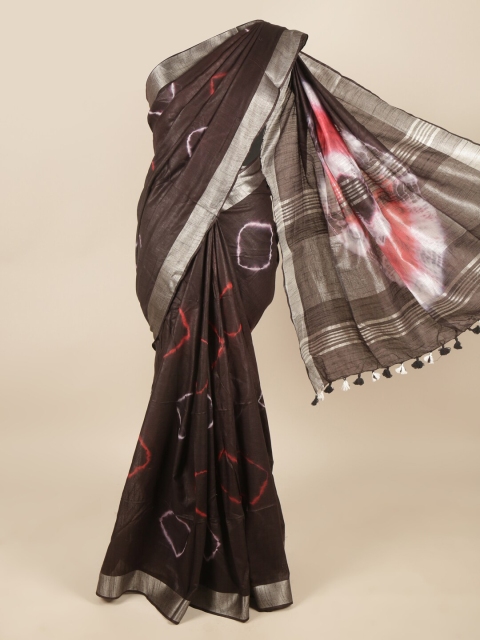 

Pothys Black & Red Bandhani Zari Linen Blend Saree