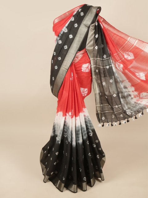 

Pothys Black & Orange Bandhani Zari Linen Blend Saree