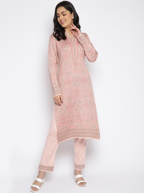 

MIKHAD Women Pink Ethnic Motifs Jacquard Kurta