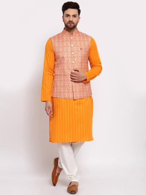 

MOHANLAL SONS Men Orange Pure Cotton Kurta with Pyjamas With Nehru Jacket