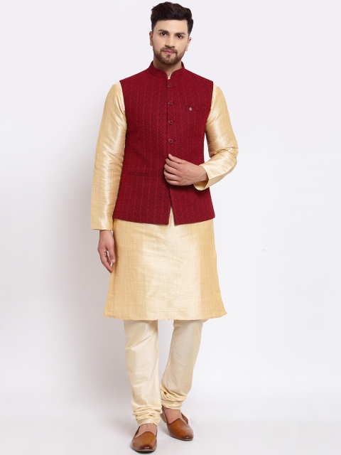 

MOHANLAL SONS Men Gold-Toned Dupion Silk Kurta with Churidar & Nehru Jacket