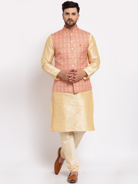 

MOHANLAL SONS Men Beige Dupion Silk Kurta with Churidar & Nehru Jacket