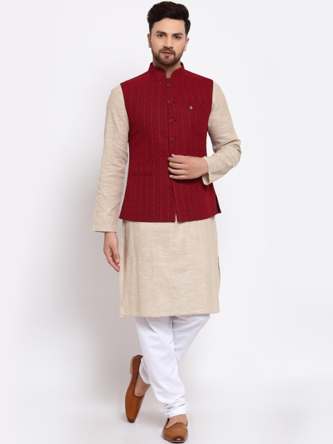 

MOHANLAL SONS Men Beige Pure Cotton Kurta & Churidar With Nehru Jacket