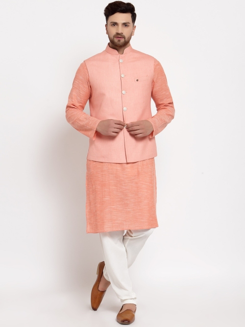 

MOHANLAL SONS Men Peach-Coloured Pure Cotton Kurta with Pyjamas & Nehru Jacket
