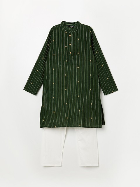 

Melange by Lifestyle Boys Green & White Striped Kurta With Pyjamas