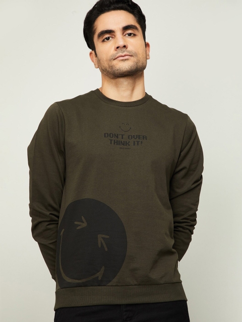 

SmileyWorld Men Olive Green Printed Sweatshirt